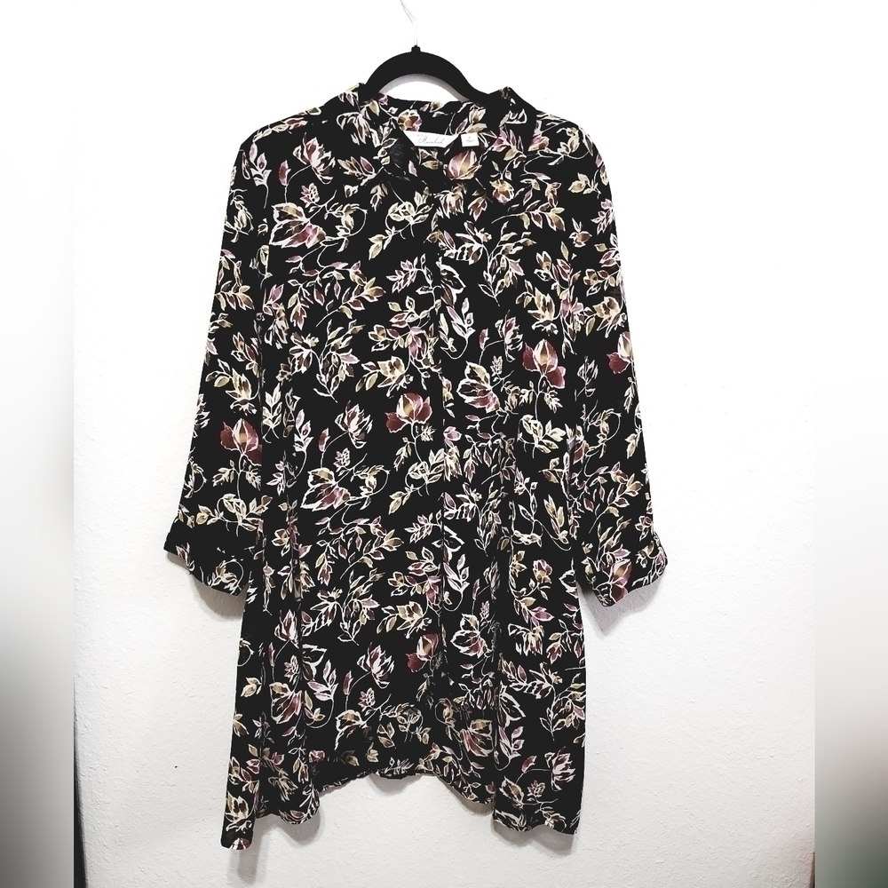 Nwot Caffe Marrakesh Floral Blouse Sheer High Low Hem, Size XL